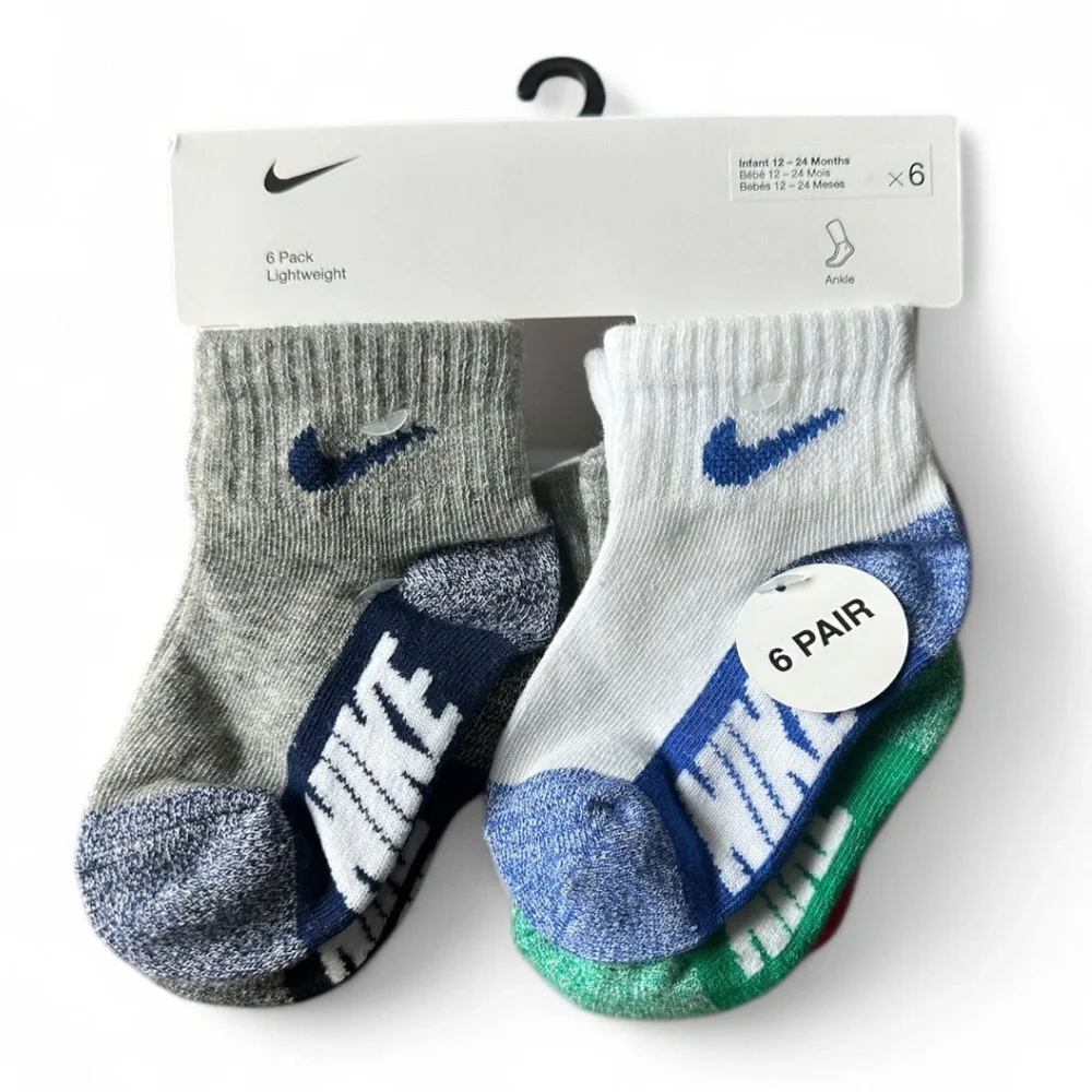 Nike 6 Pack Assorted Colors Ankle Socks Infant Boys Size 12-24 Months NWT